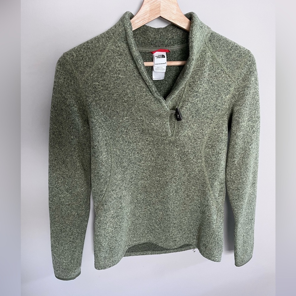 The North Face Olive Green Shawl Collar Pullover Toggle Neck Sweater - Picture 1 of 7